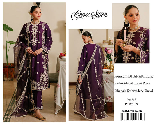 Full Embroidered dhanak 3pc Suit Brand Zara Shahjahan