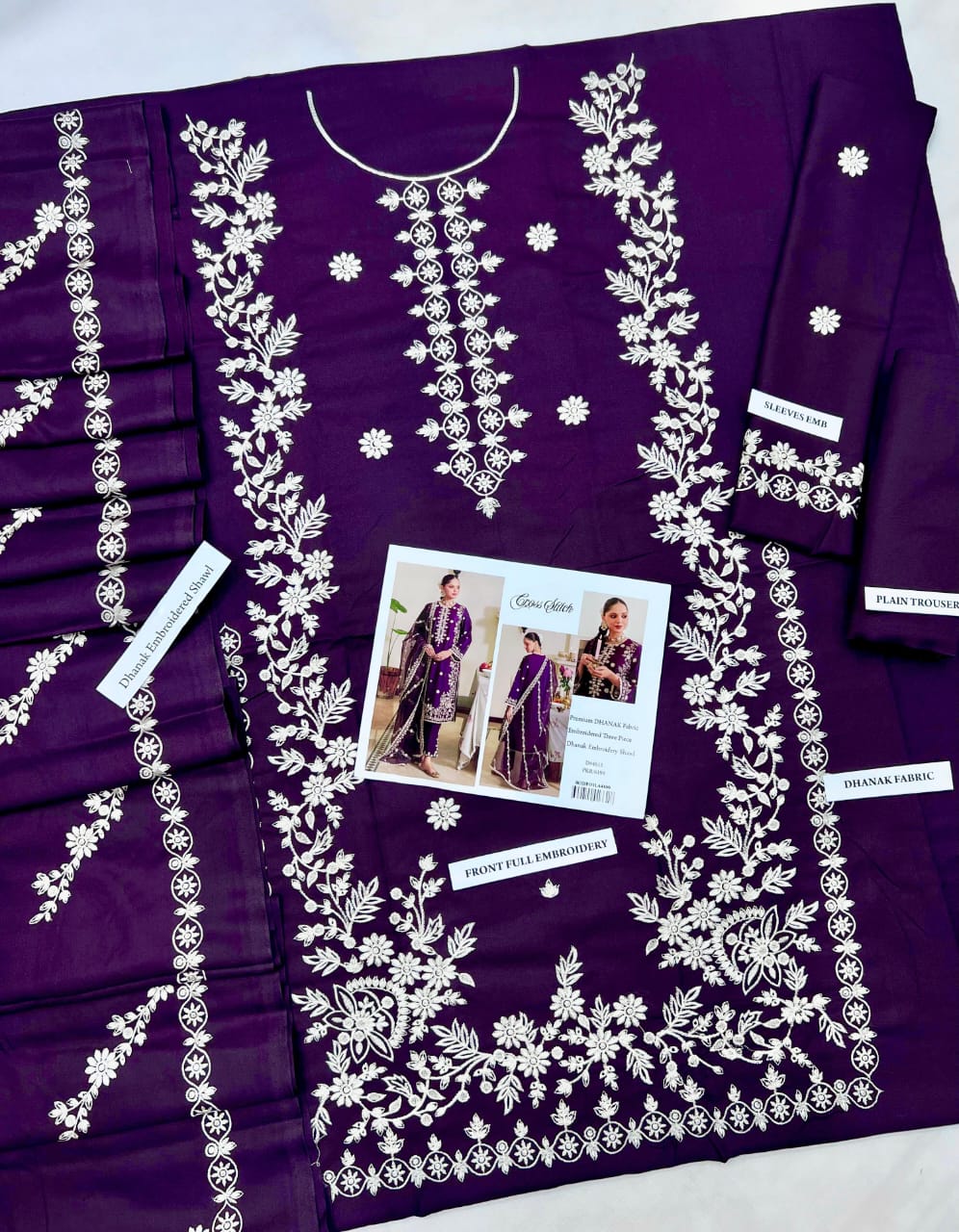 Full Embroidered dhanak 3pc Suit Brand Zara Shahjahan