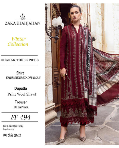 Full Embroidered dhanak 3pc Suit Brand Zara Shahjahan