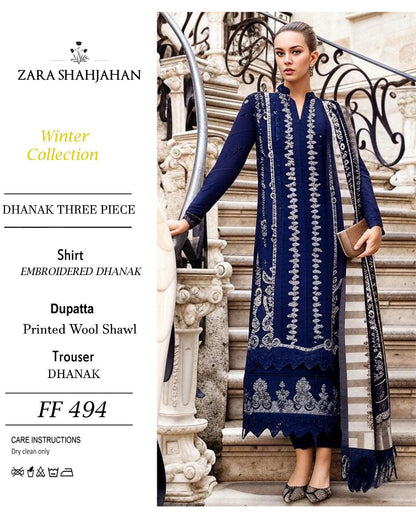 Full Embroidered dhanak 3pc Suit Brand Zara Shahjahan