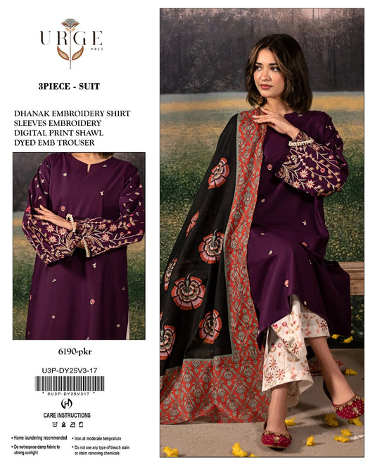 Dhanak Stuff 3pc Suit With Shawl