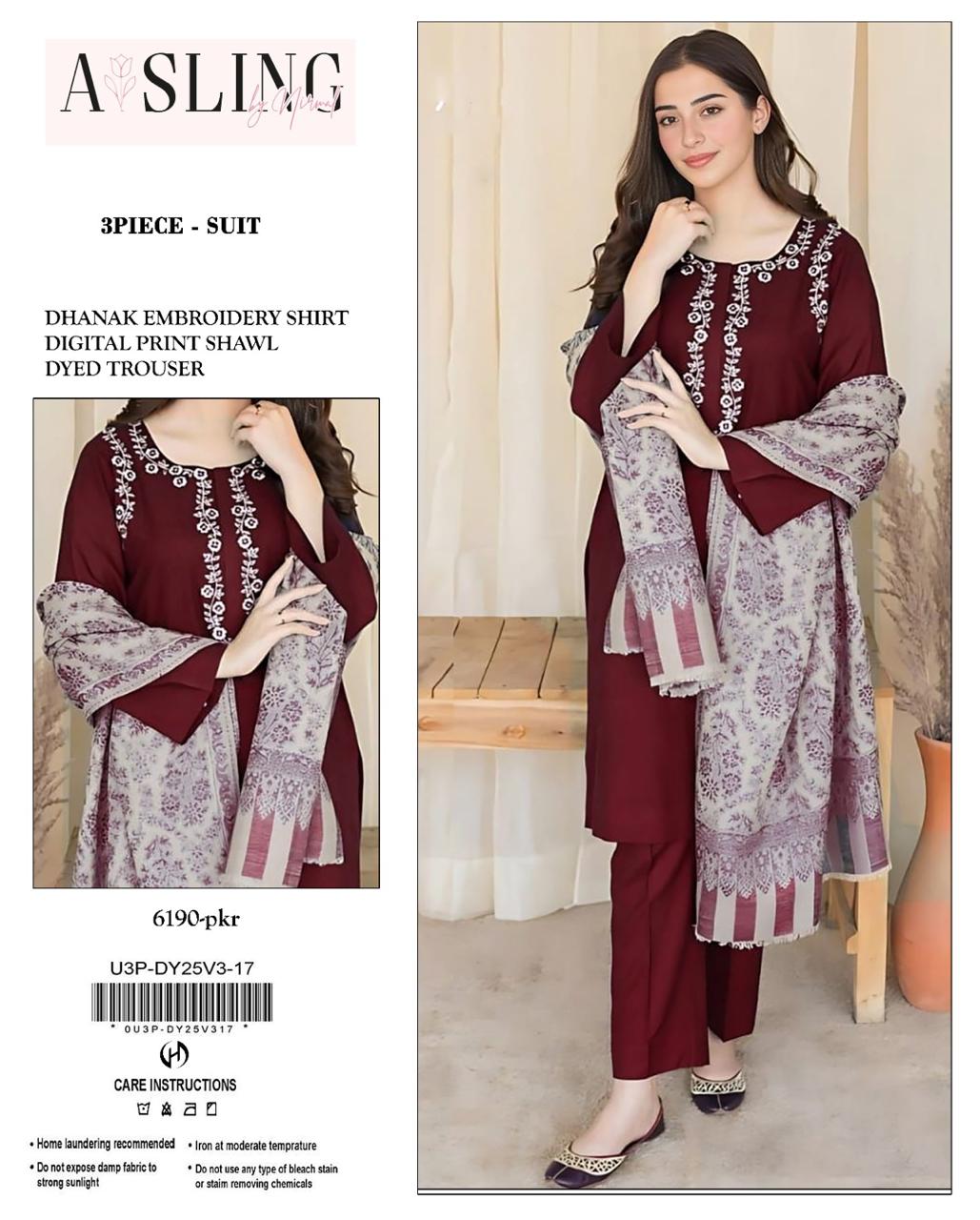 Dhanak Stuff 3pc Suit With Shawl