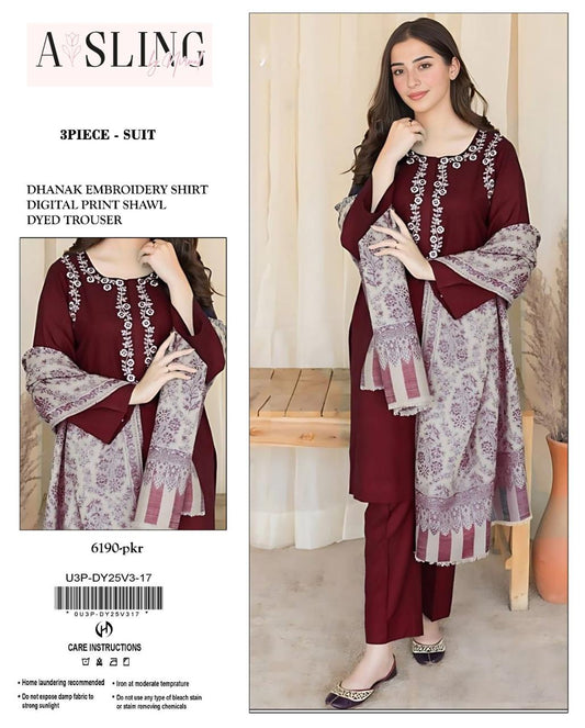 Dhanak Stuff 3pc Suit With Shawl