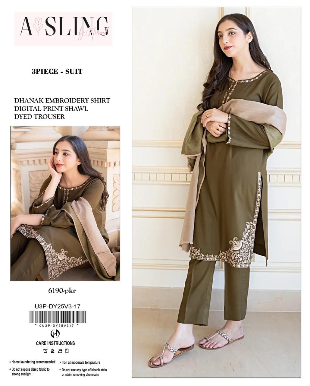 Dhanak Stuff 3pc Suit With Shawl