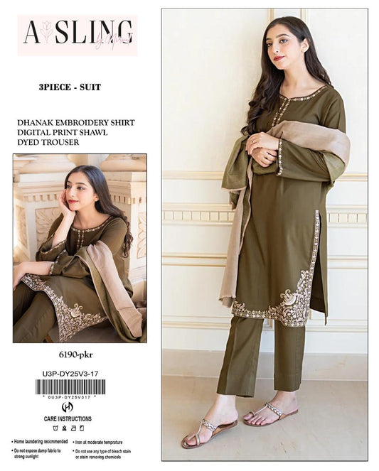 Dhanak Stuff 3pc Suit With Shawl